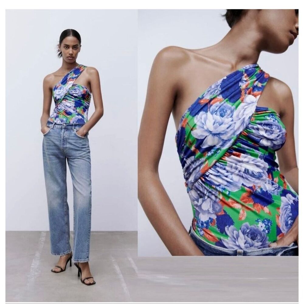 Zara NWT New Zara Floral Asymmetrical Bodysuit Size S